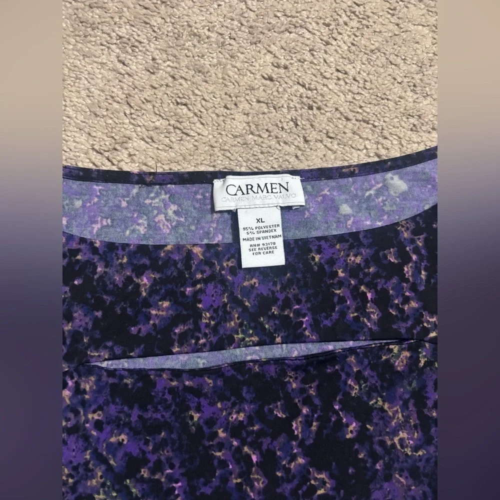 Carmen Marc Valvo Sleeve 3/4 Blouse Purple Size XL - Picture 5 of 10